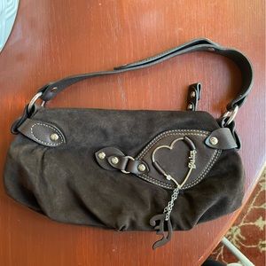 Juicy Couture Suede and Leather Shoulder Bag in Espresso - Y2K style!
